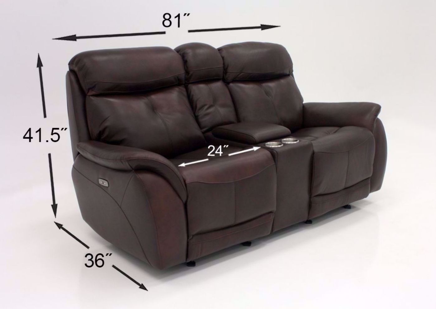 Alpha Brown POWER Reclining Living Room Set  Showing the Loveseat Dimensions | Home Furniture Plus Bedding