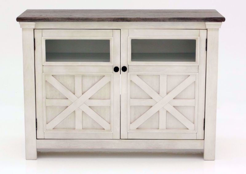 Antique White and Weathered Gray Bolanburg 50" TV Stand by Ashley Furniture Facing Front | Home Furniture Plus Bedding