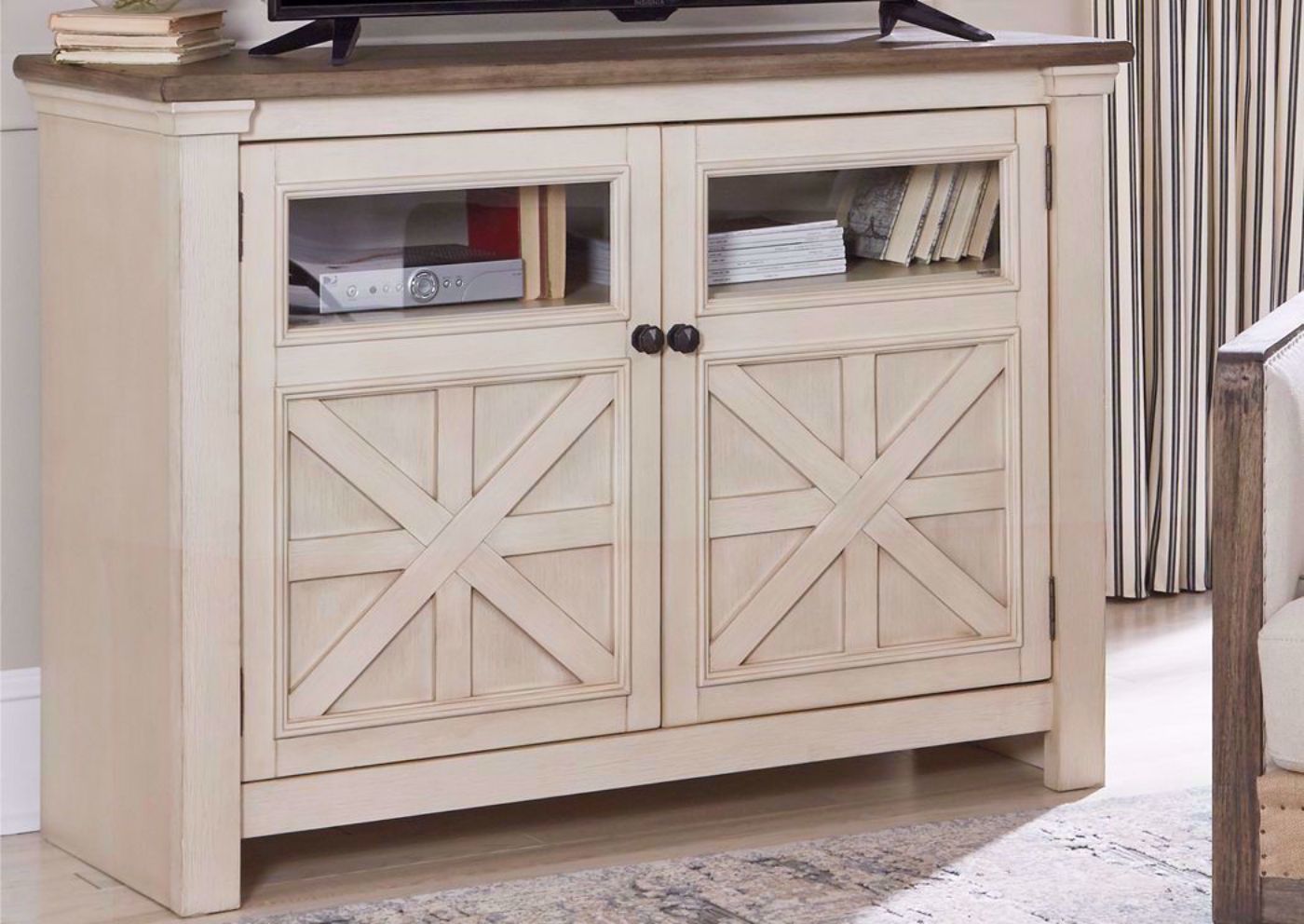 Antique White and Weathered Gray Bolanburg 50" TV Stand by Ashley Furniture in a Room Setting | Home Furniture Plus Bedding