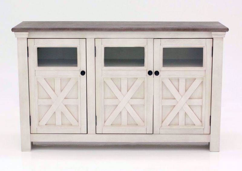 Antique White and Weathered Gray Bolanburg 60" TV Stand by Ashley Furniture Facing Front | Home Furniture Plus Bedding