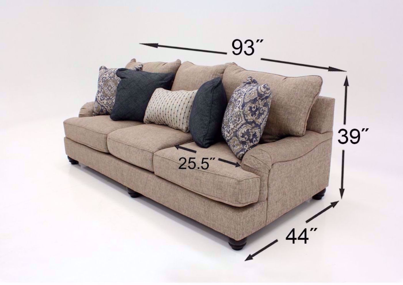 Light Brown Reardon Sofa Set with Chair by Ashley Furniture Showing the Sofa Dimensions | Home Furniture Plus Bedding
