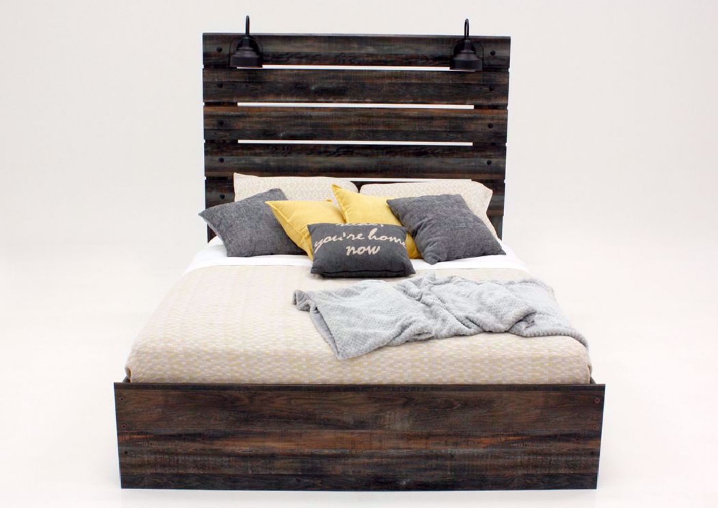 Rustic Barn Wood Brown Drystan King Size Bed by Ashley Furniture Facing Front | Home Furniture Plus Mattress