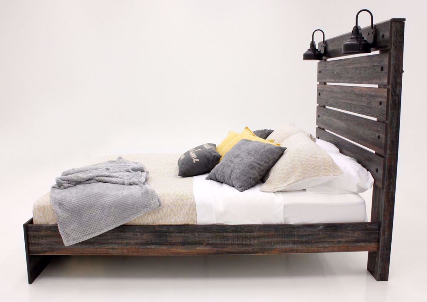 Rustic Barn Wood Brown Drystan King Size Bed by Ashley Furniture Showing the Side View | Home Furniture Plus Mattress