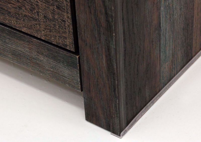 Rustic Barn Wood Brown Drystan Chest of Drawers by Ashley Furniture Showing the  Foot Detail | Home Furniture Plus Mattress