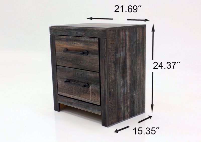 Rustic Barn Wood Brown Drystan Bedroom Set by Ashley Showing the Nightstand Dimensions | Home Furniture Plus Mattress