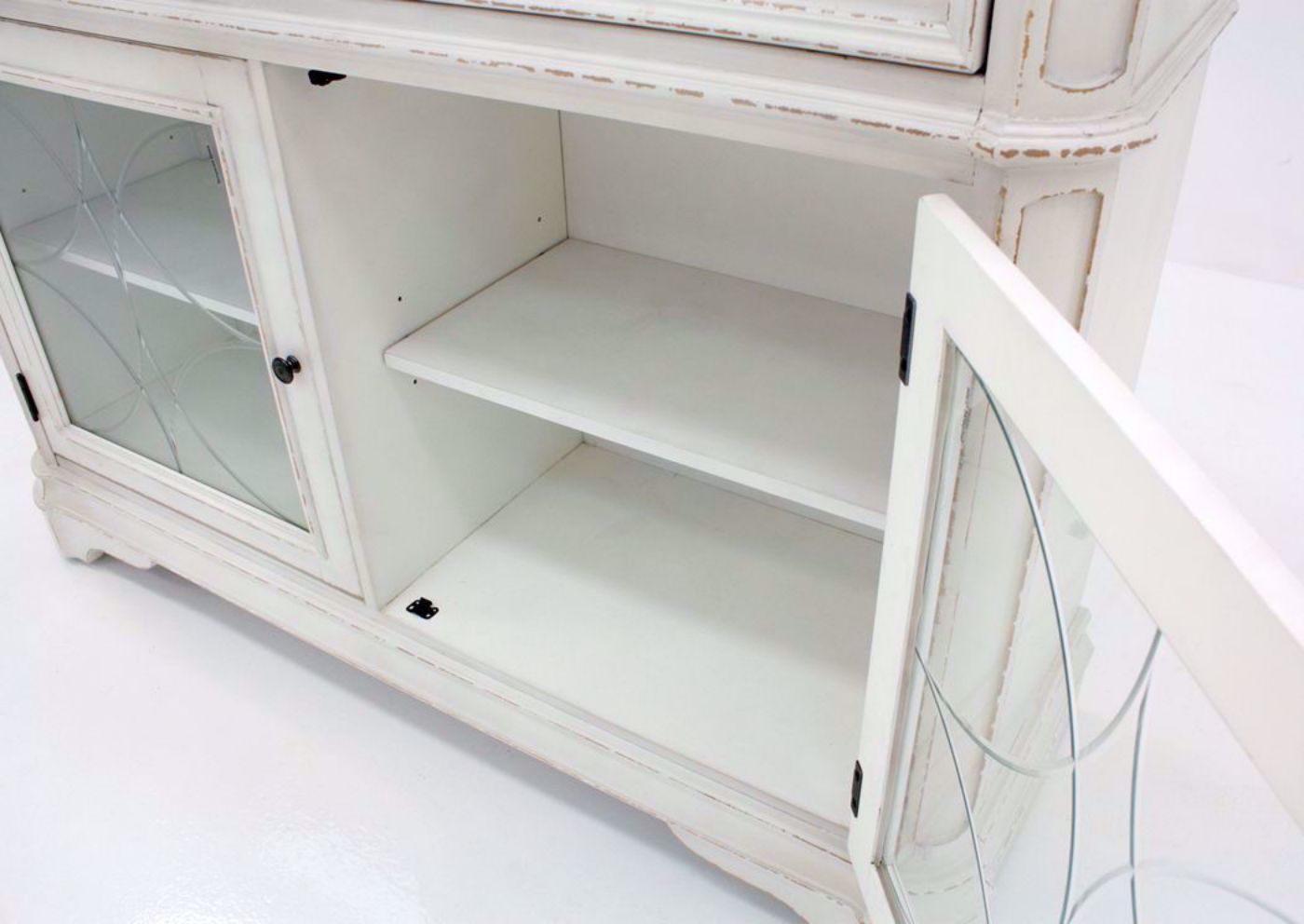 Antique White Giovanni Buffet by Standard  Showing the Cabinet Interior | Home Furniture Plus Bedding