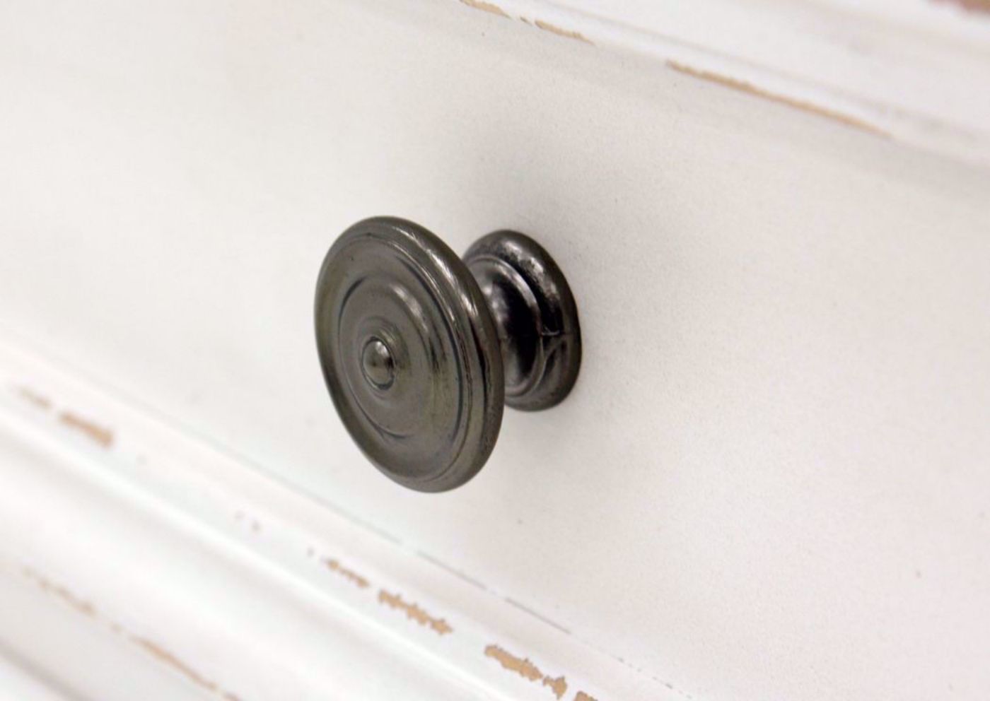 Antique White Giovanni Buffet by Standard Showing the Round Metal Drawer Pull | Home Furniture Plus Bedding