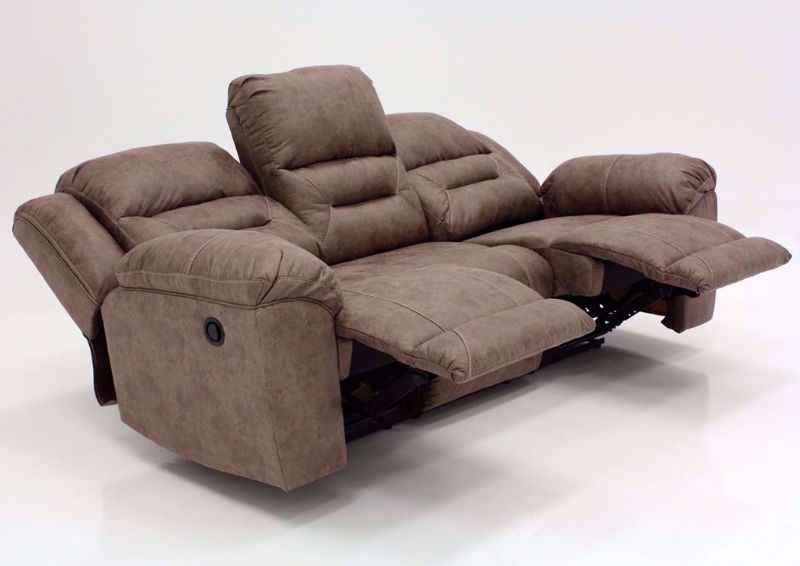 Fossil Gray Stoneland Double Recliner Sofa by Ashley Furniture at an Angle Fully Reclined | Home Furniture Plus Mattress
