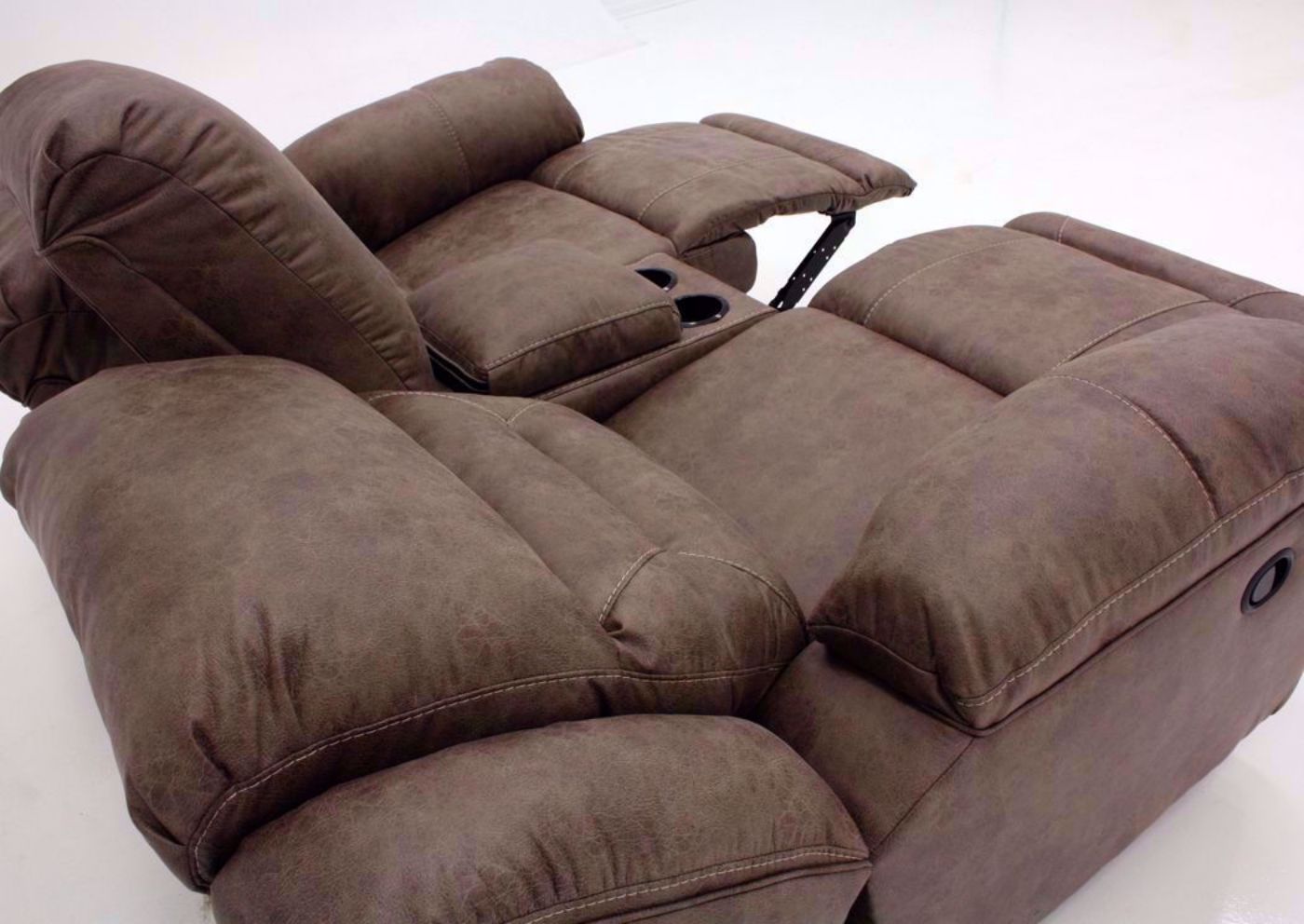 Fossil Gray Stoneland Double Recliner Loveseat by Ashley Furniture at an Angle From the Back Fully Reclined | Home Furniture Plus Mattress