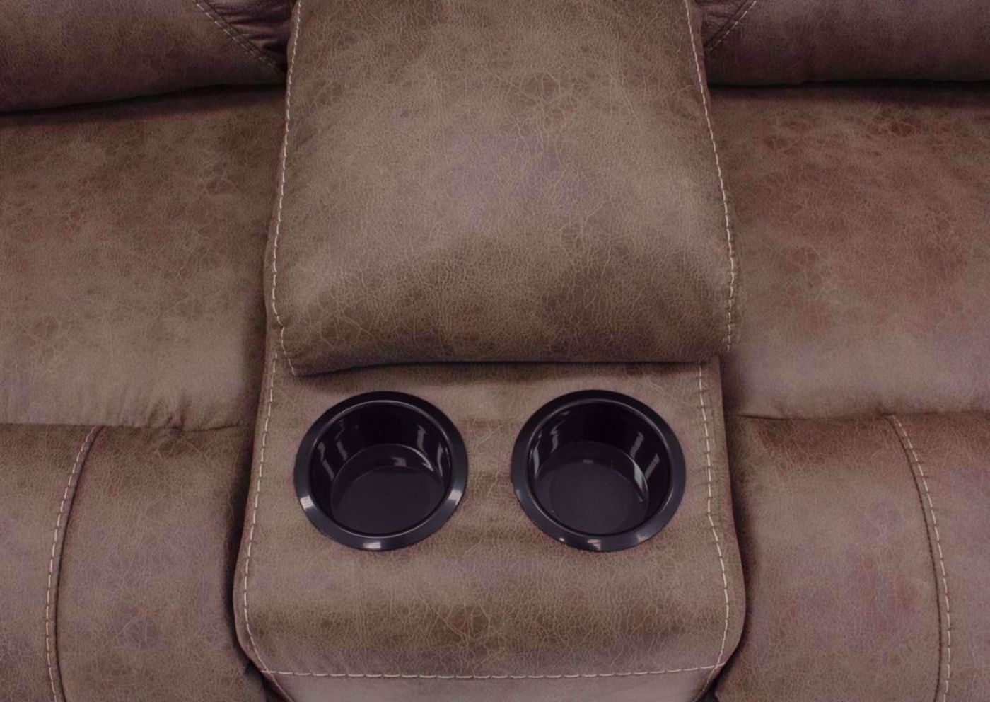 Fossil Gray Stoneland Double Recliner Loveseat by Ashley Furniture  Showing the Console and Cupholders | Home Furniture Plus Mattress