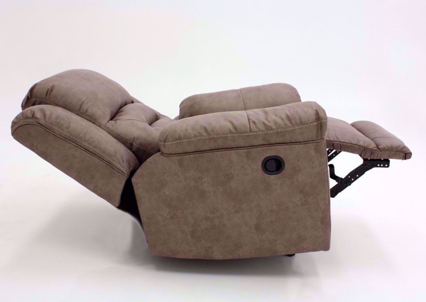 Fossil Gray Stoneland Rocker Recliner by Ashley Furniture Showing the Side View Fully Reclined | Home Furniture Plus Mattress