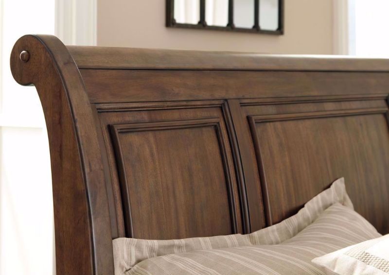 Tobacco Brown Flynnter King Size Storage Bed by Ashley Furniture Showing the Headboard | Home Furniture Plus Mattress