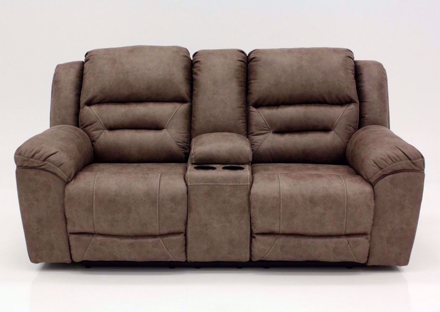 Fossil Gray Stoneland Double Recliner Loveseat by Ashley Furniture Front Facing | Home Furniture Plus Mattress