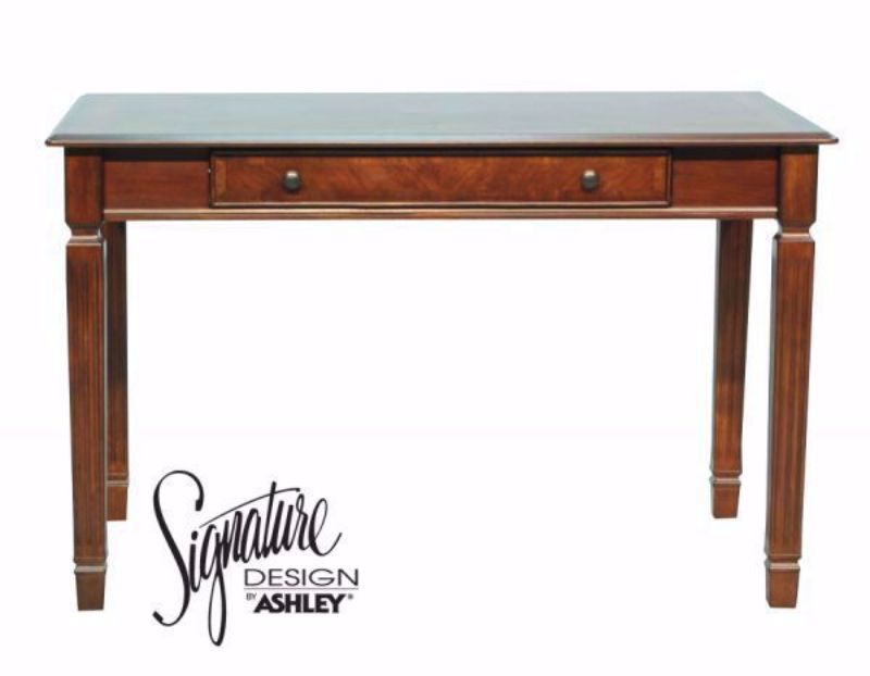 Warm Brown Hamlyn Desk by Ashley Furniture Front Facing With 2 Drawers and Open Base | Home Furniture Plus Bedding