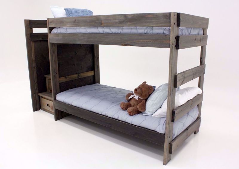 Brown Duncan Twin & Twin Staircase Bunk Bed at an Angle Showing the Ladder End | Home Furniture Plus Mattress