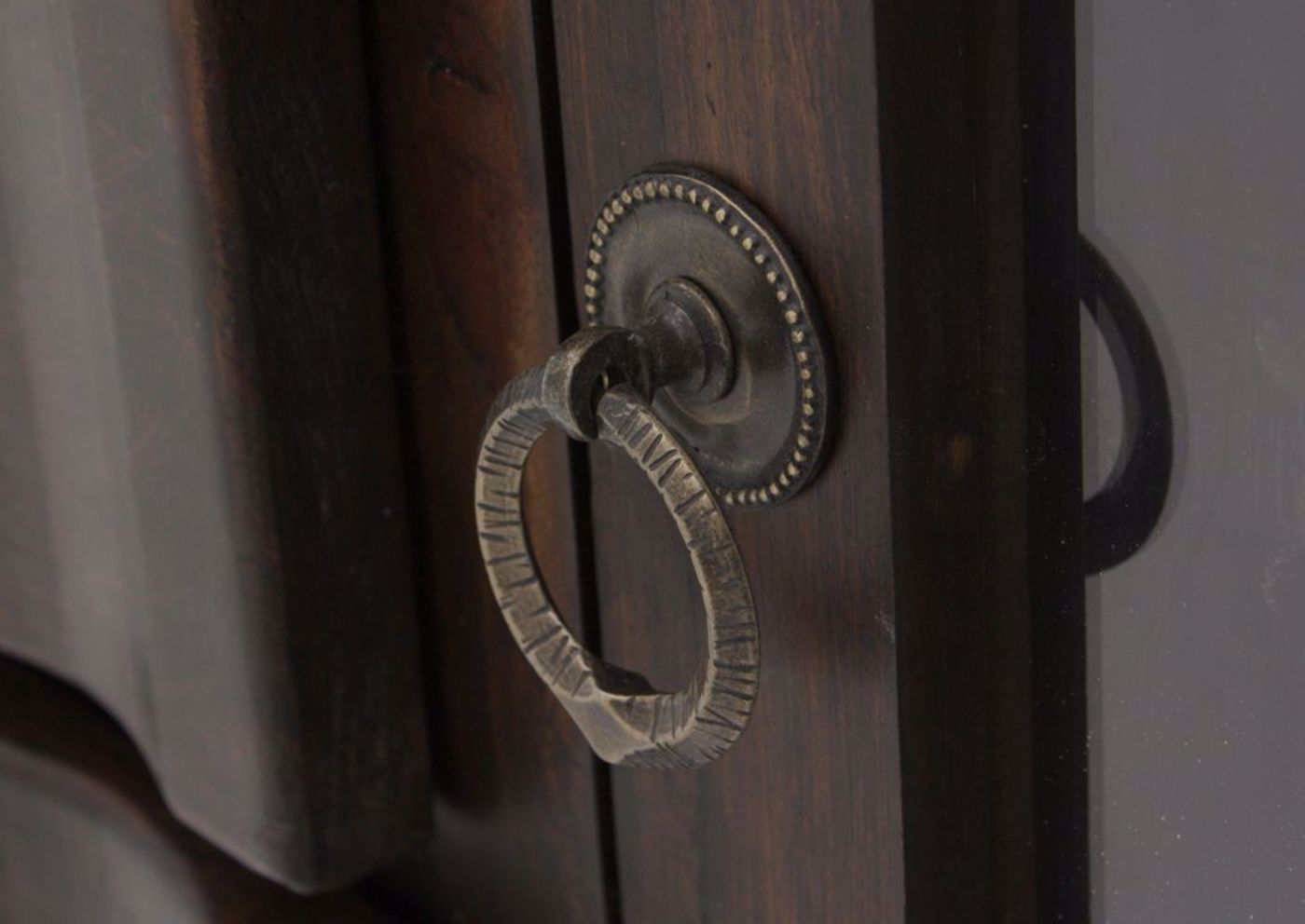 Brown Grand Rustic TV Stand 72 Inch Showing the Metal Door Pull | Home Furniture Plus Mattress