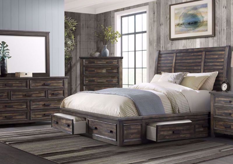 Dark Rustic Gray Sullivan Bedroom Set by Elements in a Room Setting | Home Furniture Plus Mattress