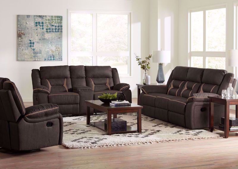 Chocolate Brown Acropolis Reclining Sofa Set by Standard in a Room Setting | Home Furniture Plus Bedding