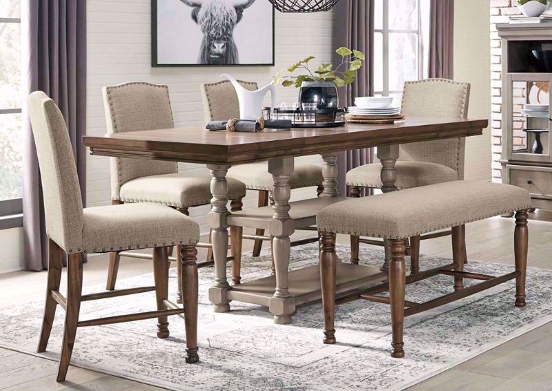 Brown Lettner Counter Height Dining Table Set by Ashley Furniture in a Room Setting  | Home Furniture Plus Bedding