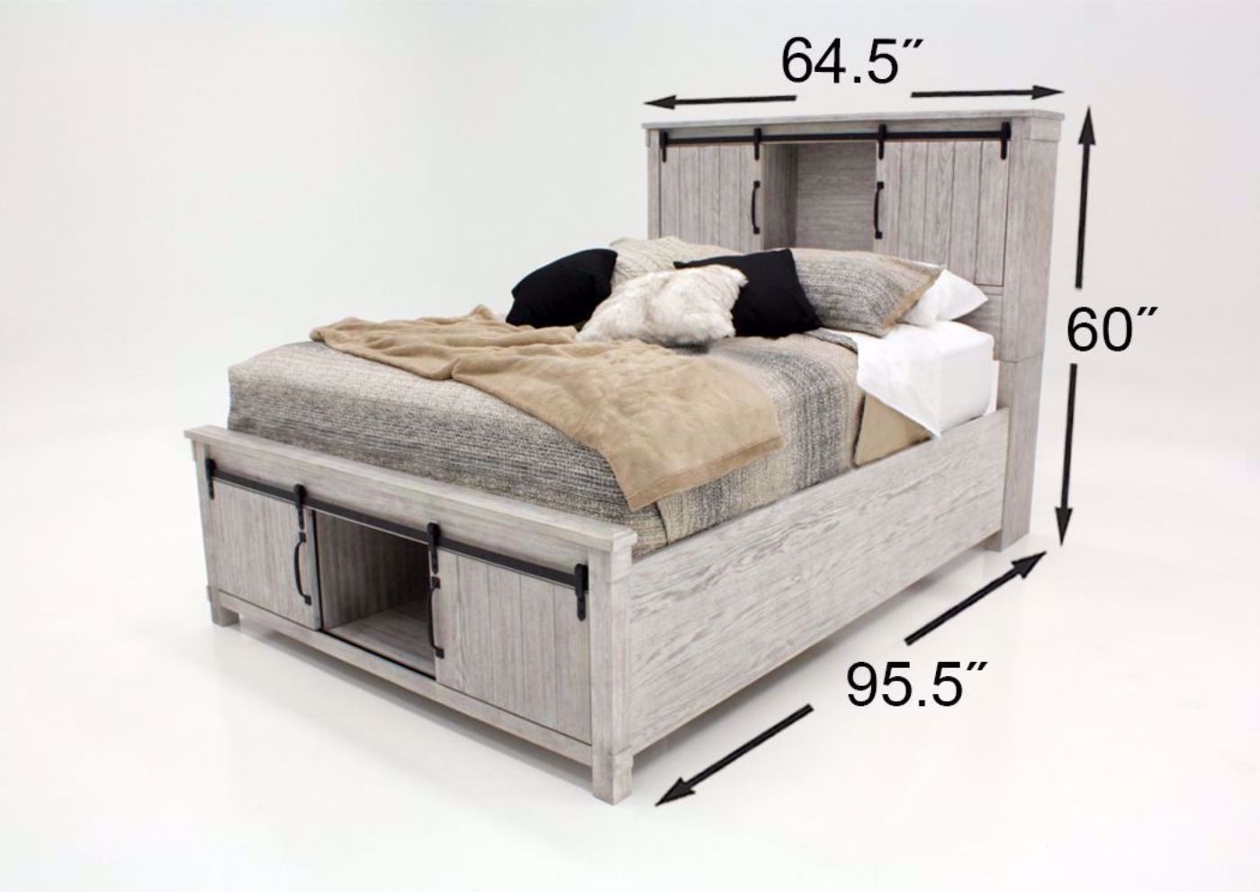 Distressed White Scott Storage Bedroom Set by Elements Showing the Queen Bed Dimensions | Home Furniture Plus Mattress