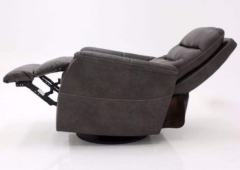 Quarry Gray Riptyme Swivel Glider Recliner by Ashley Furniture Showing the Side View Fully Reclined | Home Furniture Plus Mattress