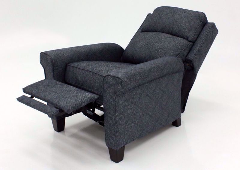 Denim Blue Reardon Power Recliner by Ashley Furniture at an Angle Fully Reclined | Home Furniture Plus Mattress