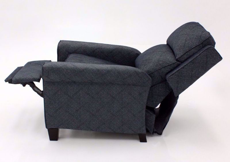 Denim Blue Reardon Power Recliner by Ashley Furniture Side View Fully Reclined | Home Furniture Plus Mattress