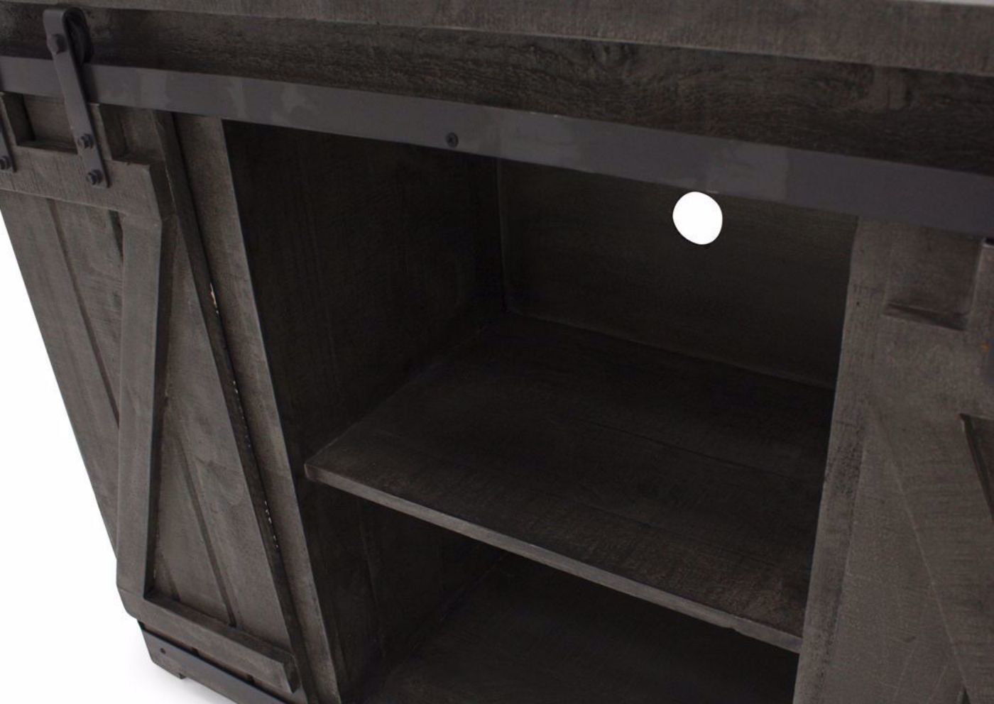 Dark Gray Diego 50” TV Stand by Vintage Furniture Showing the Center Shelving Detail | Home Furniture Plus Bedding