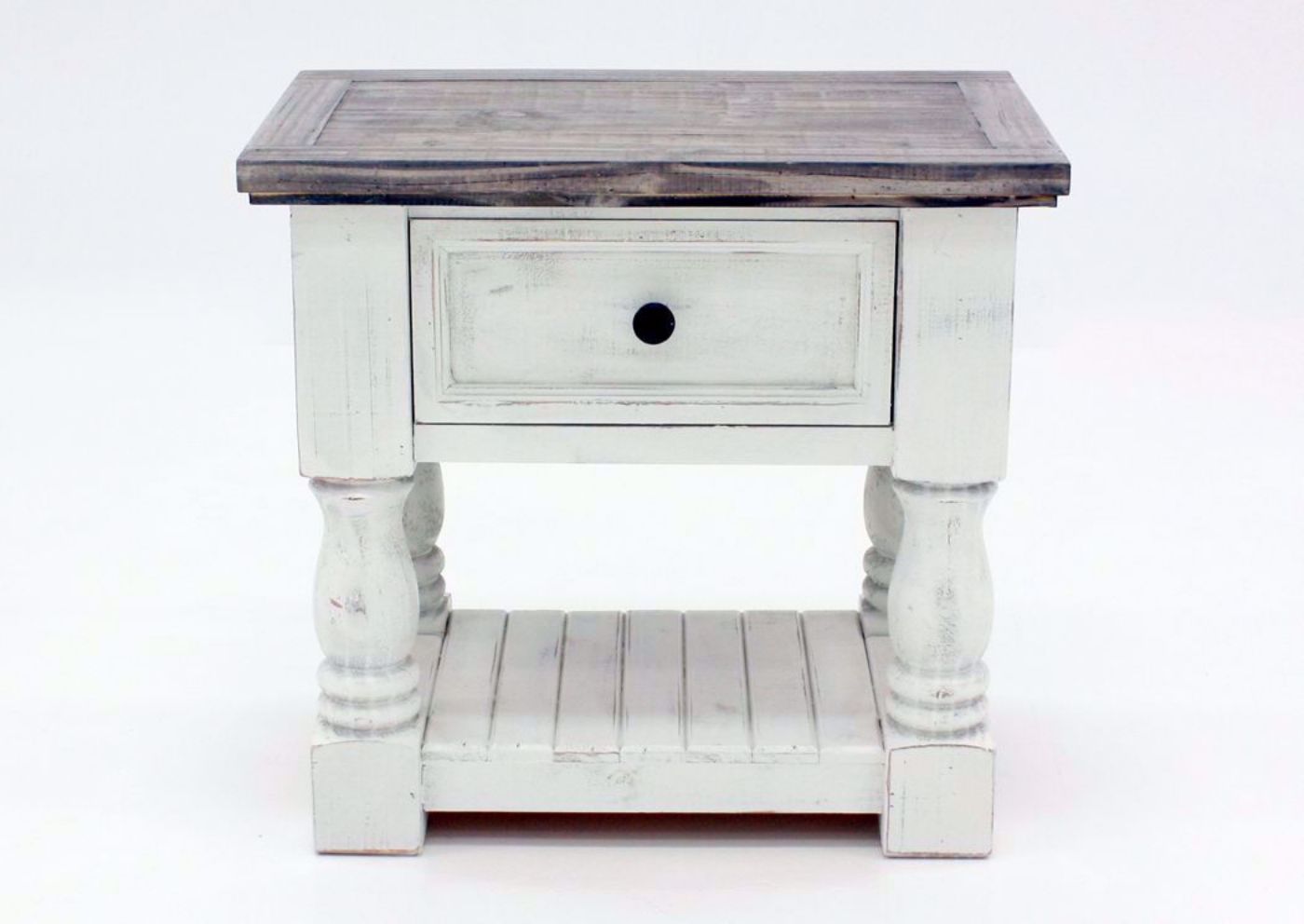 Rustic White Martha Nightstand by Vintage Furniture Facing Front | Home Furniture Plus Mattress