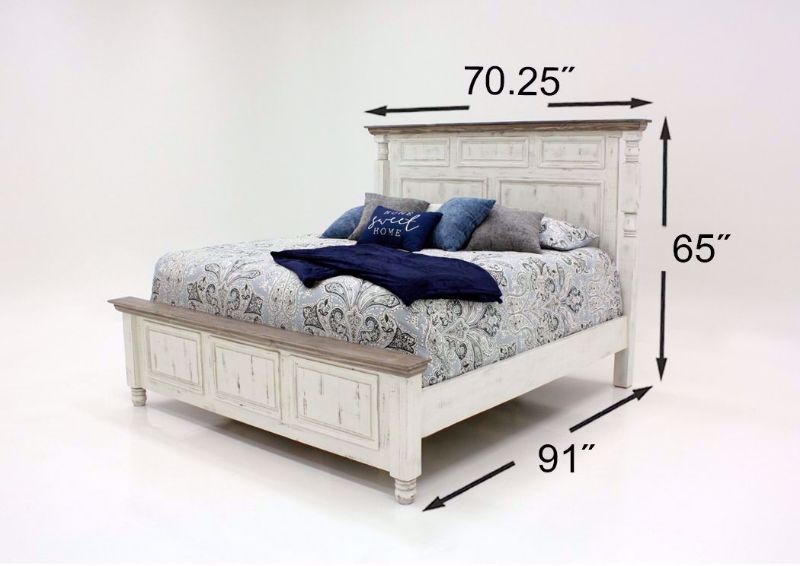 Rustic White Martha Queen Size Bed by Vintage Furniture Showing the Dimensions | Home Furniture Plus Mattress