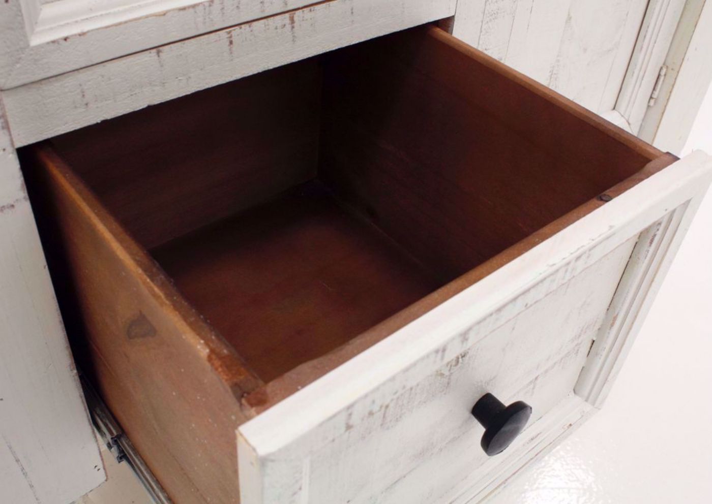 Rustic White Martha Chest by Vintage Furniture Showing the Drawer Interior | Home Furniture Plus Mattress