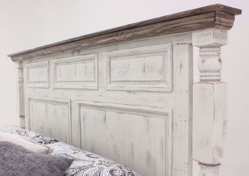 Rustic White Martha Queen Size Bed by Vintage Furniture Showing the Headboard Details | Home Furniture Plus Mattress