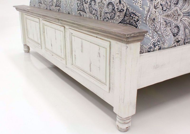 Rustic White Martha Queen Size Bed by Vintage Furniture Showing the Footboard Details | Home Furniture Plus Mattress