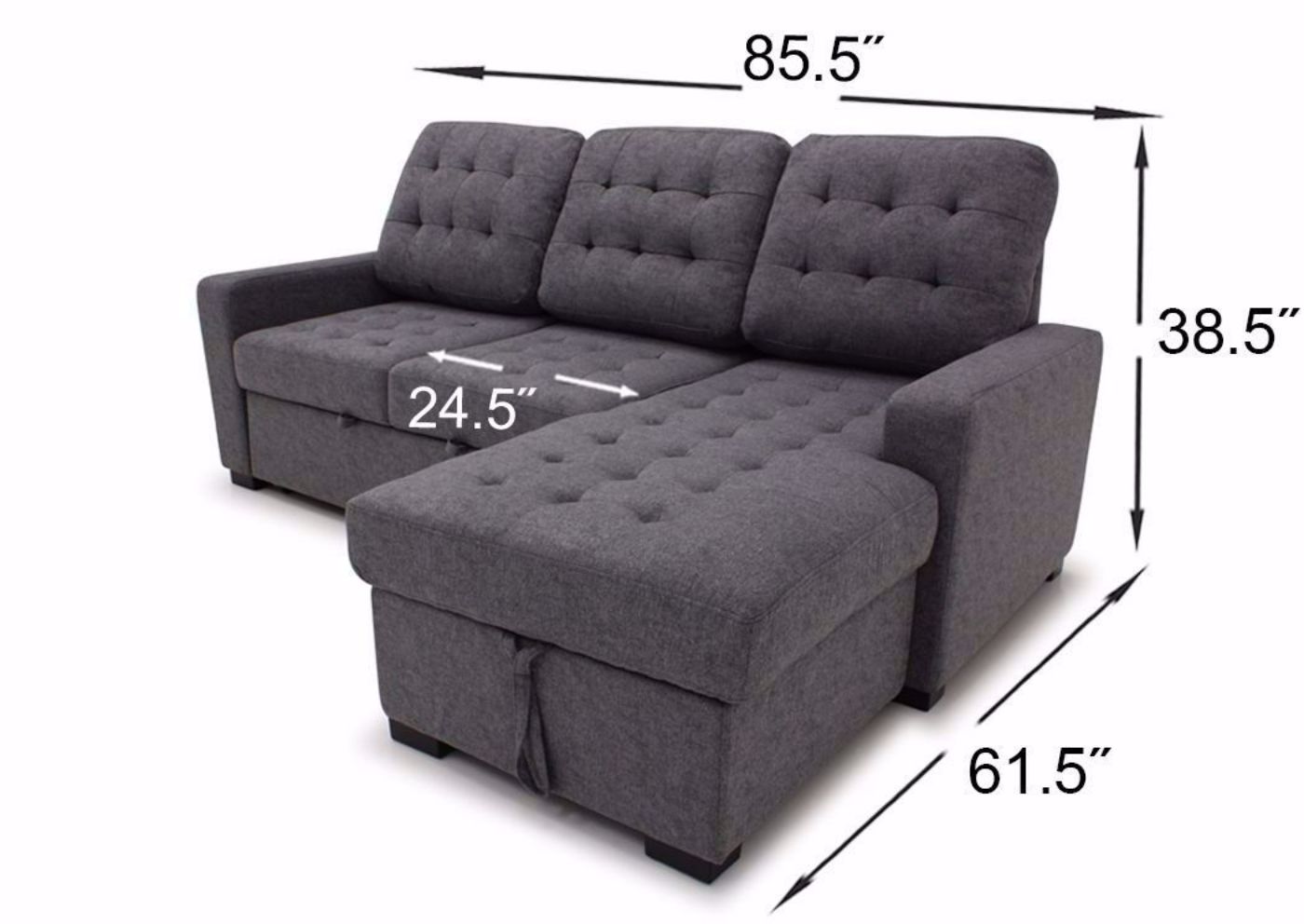 Gray Cadence Sectional Sofa with Daybed by Standard Showing the Dimensions | Home Furniture Plus Mattress
