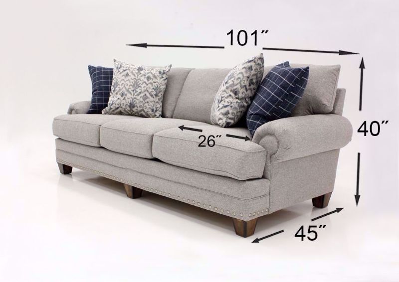 Light Gray Fletcher Sofa by Franklin Showing the Dimensions | Home Furniture Plus Mattress
