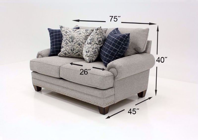 Light Gray Fletcher Loveseat by Franklin Showing the Dimensions | Home Furniture Plus Mattress