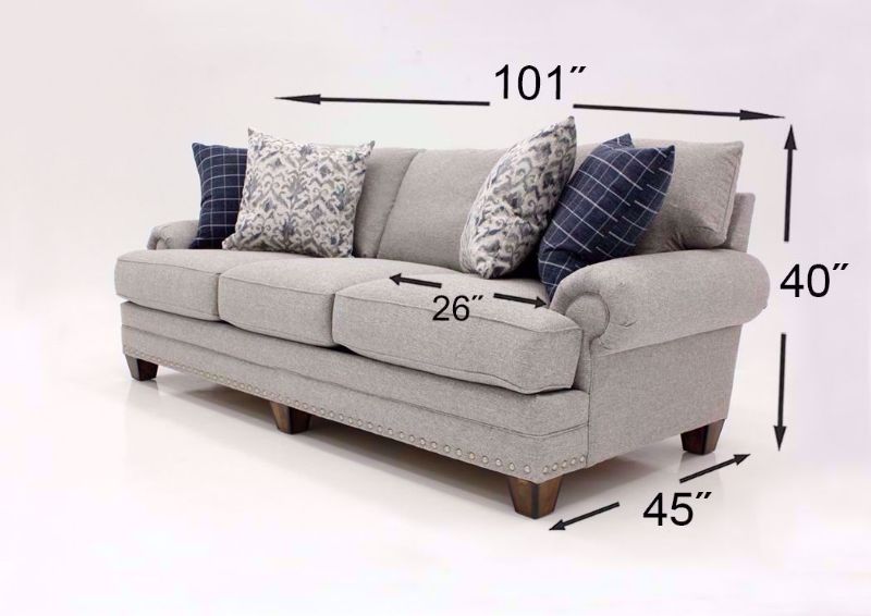 Light Gray Fletcher Sofa Set by Franklin Showing the Sofa Dimensions | Home Furniture Plus Bedding
