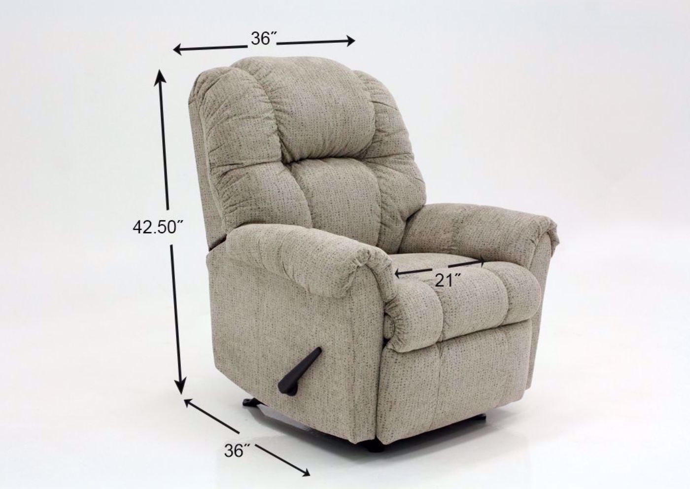 Tan Ruben Rocker Recliner by Franklin Showing the Dimensions | Home Furniture Plus Mattress