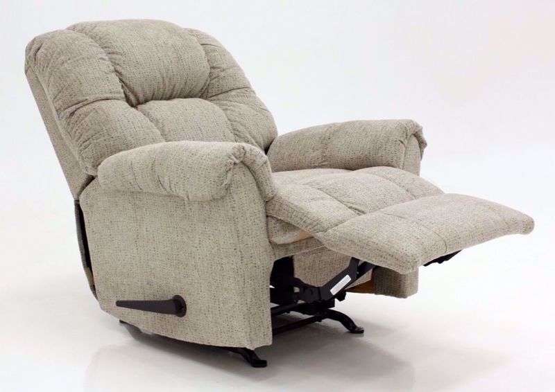Tan Ruben Rocker Recliner by Franklin at an Angle in a Fully Reclined Position | Home Furniture Plus Mattress