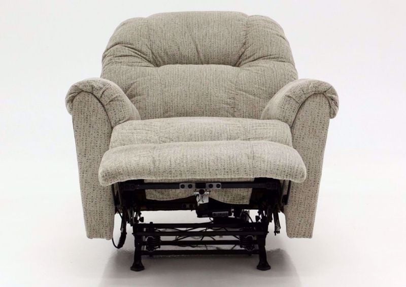Tan Ruben Rocker Recliner by Franklin Facing Front in a Fully Reclined Position | Home Furniture Plus Mattress