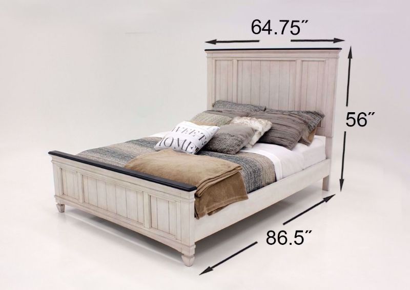Off White Sawyer Queen Size Bed by Crownmark Showing the Dimensions | Home Furniture Plus Mattress