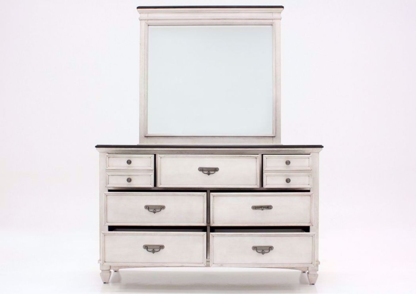 Off White Sawyer Dresser with Mirror by Crownmark Facing Front with the Drawers Open | Home Furniture Plus Mattress