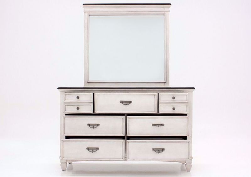 Off White Sawyer Dresser with Mirror by Crownmark Facing Front with the Drawers Open | Home Furniture Plus Mattress