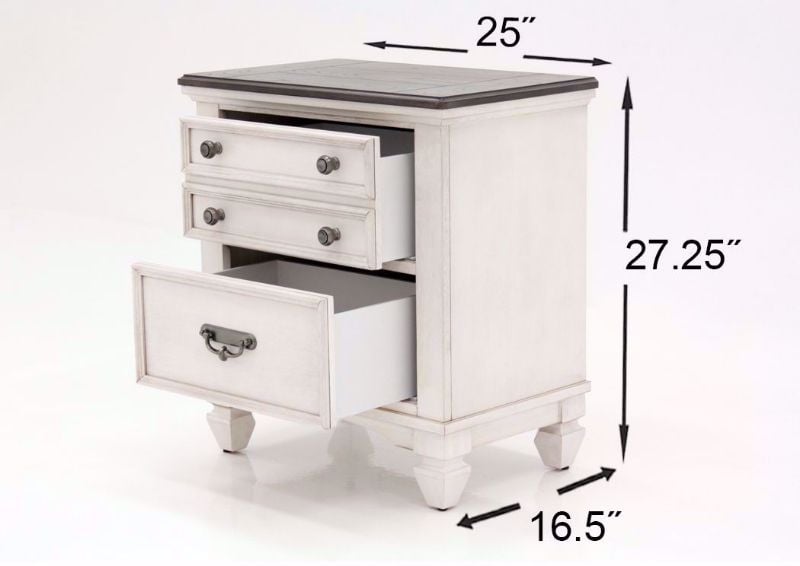 Off White Sawyer Nightstand by Crownmark Showing the Dimensions | Home Furniture Plus Mattress