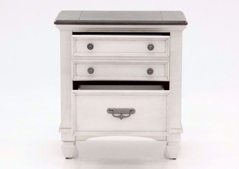 Off White Sawyer Nightstand by Crownmark Facing Front with the Drawers Open | Home Furniture Plus Mattress