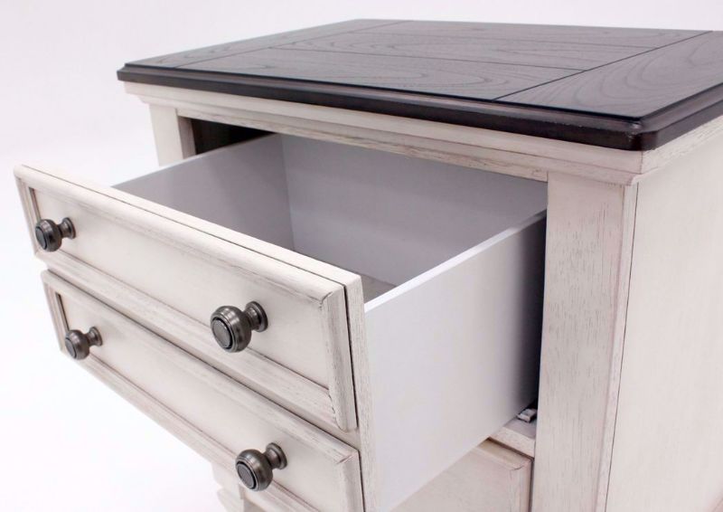 Off White Sawyer Nightstand by Crownmark Showing the Drawer Interior | Home Furniture Plus Mattress