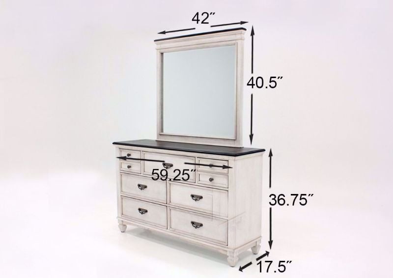 Off White Sawyer Bedroom Set by Crownmark Showing the Dresser Dimensions | Home Furniture Plus Mattress