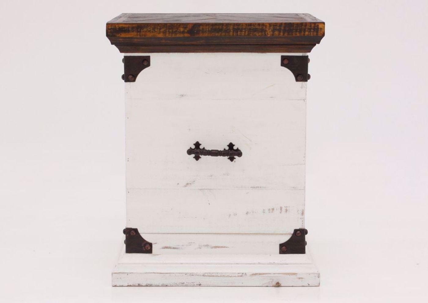 Brown and White Carson Storage End Table by Vintage Furniture Facing Front | Home Furniture Plus Mattress