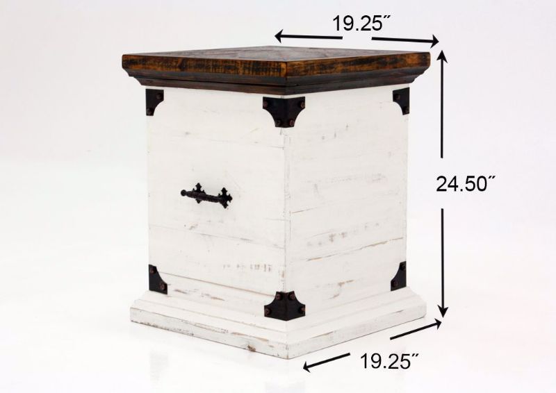 Brown and White Carson Storage End Table by Vintage Furniture Showing the Dimensions | Home Furniture Plus Mattress