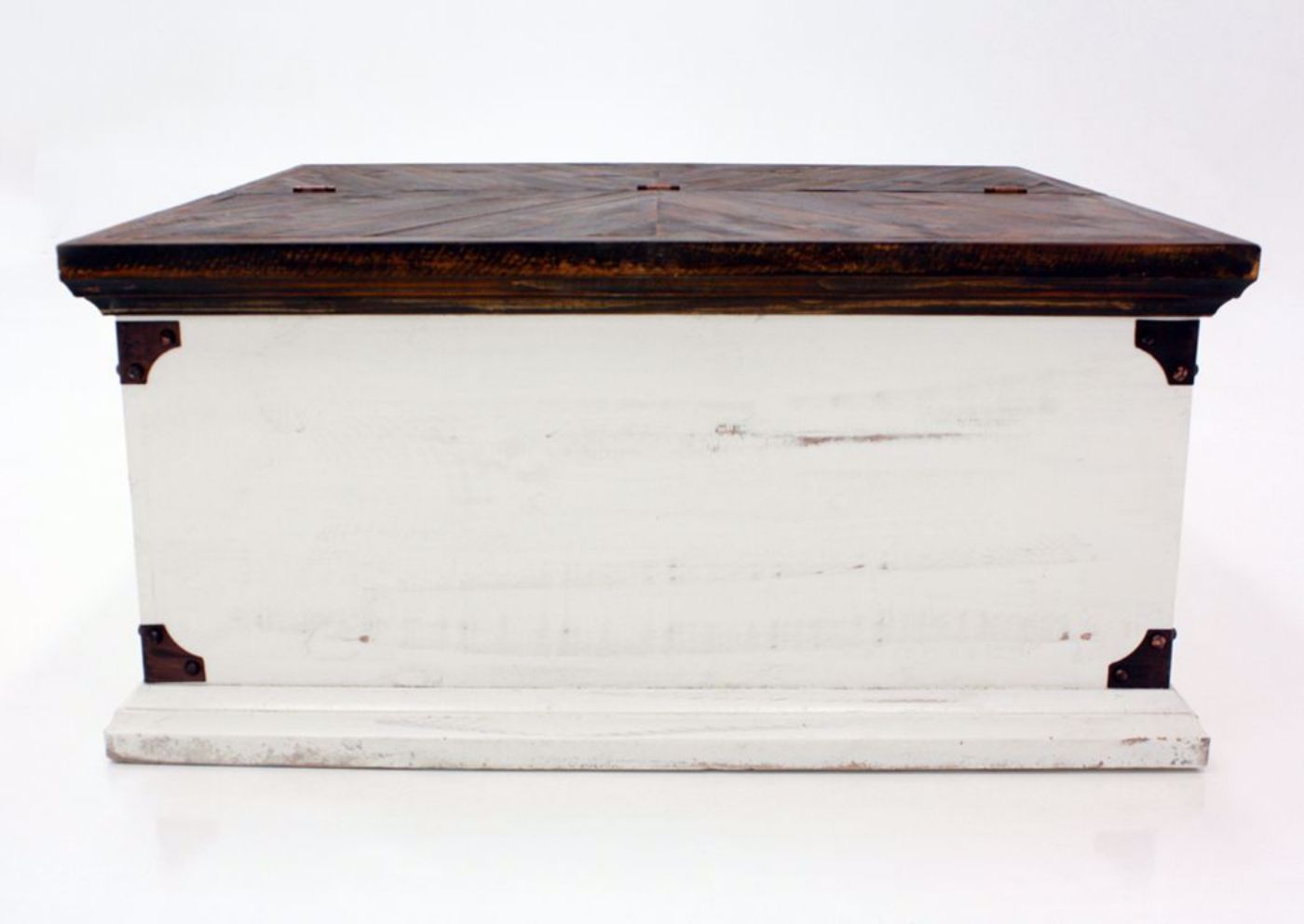 Brown and White Carson Storage Coffee Table By Vintage Furniture Showing the Side View | Home Furniture Plus Mattress